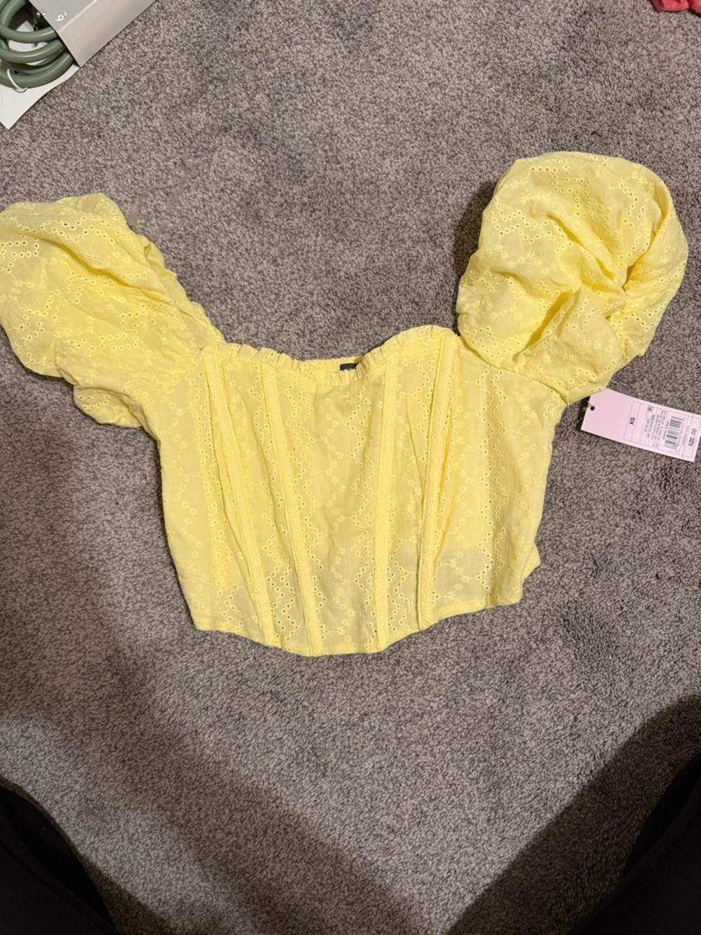 wild fable Yellow Eyelet Puff-Sleeve Crop Top